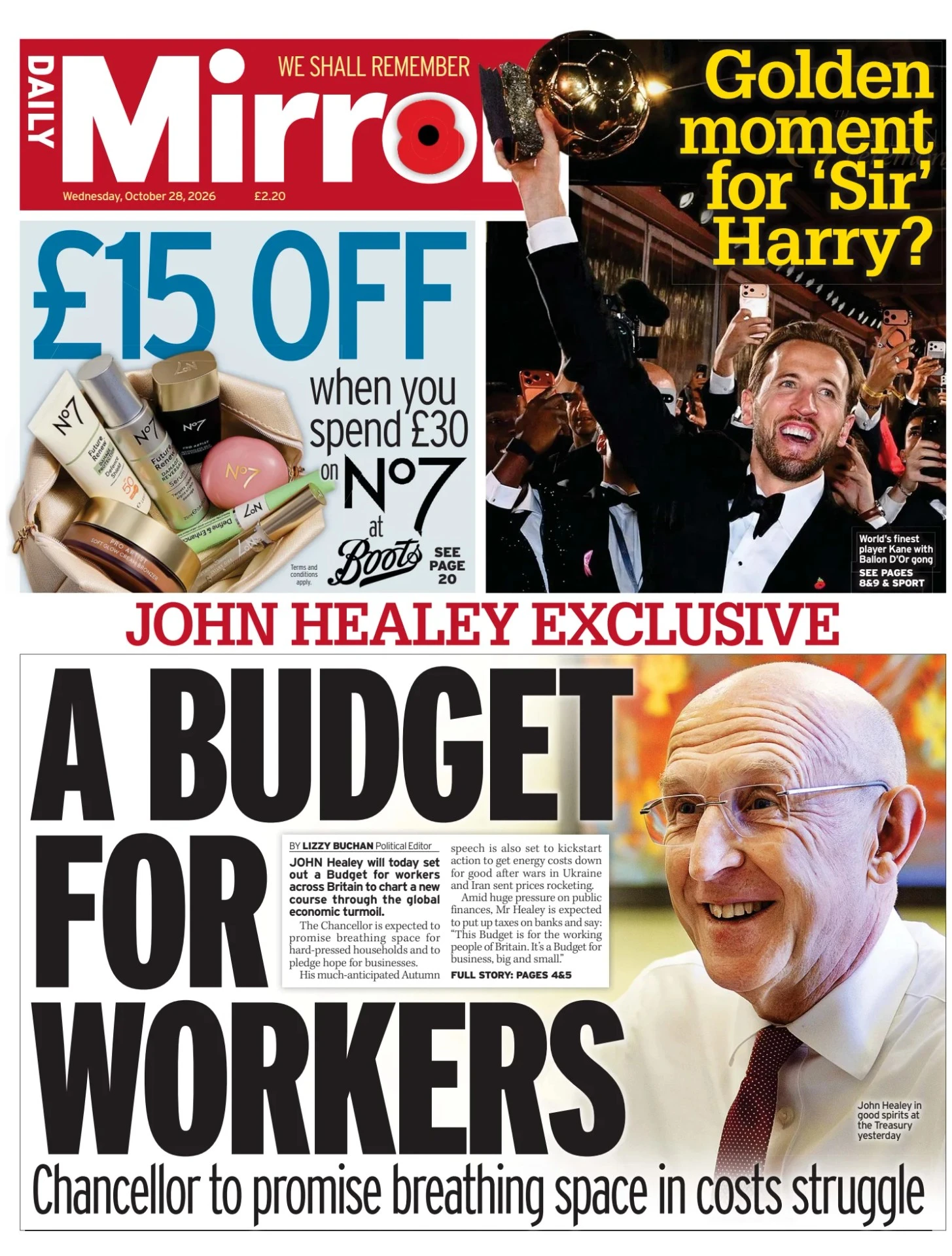 Prima-pagina-Daily Mirror-edizione-di-oggi-28-10-2026